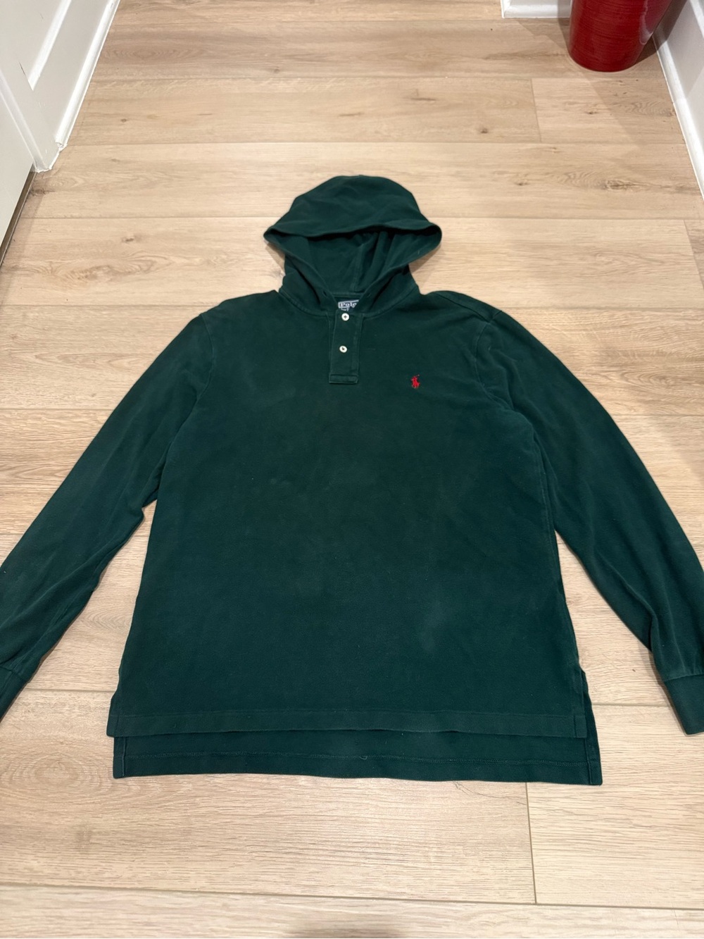 Polo Ralph Lauren Shirt Mens Size Large Green Henley Hoodie Pullover